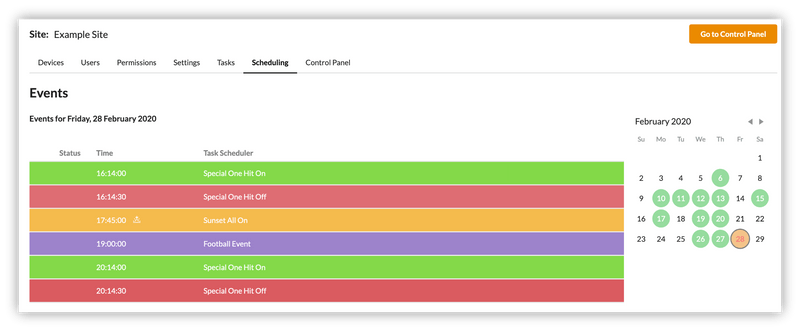 Screenshot of the occurrence viewer showing the scheduled events for the selected day