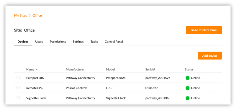 Screenshot of devices in a project in a SixEye portal